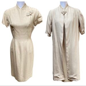 Vintage Cheongsam Dress and Matching Over Coat